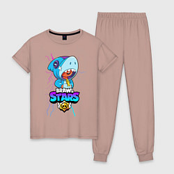 Пижама хлопковая женская BRAWL STARS LEON SHARK, цвет: пыльно-розовый