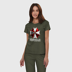 Пижама хлопковая женская UMBRELLA CORP, цвет: меланж-хаки — фото 2
