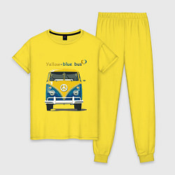 Пижама хлопковая женская Я люблю вас Yellow-blue bus, цвет: желтый