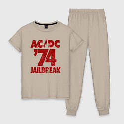 Пижама хлопковая женская ACDC 74 jailbreak, цвет: миндальный