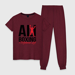 Пижама хлопковая женская Muhammad Ali, цвет: меланж-бордовый