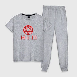 Пижама хлопковая женская HIM LOGO RED, цвет: меланж