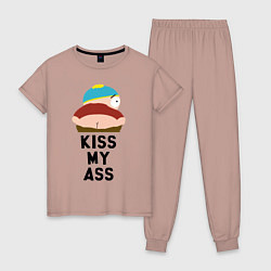 Пижама хлопковая женская KISS MY ASS, цвет: пыльно-розовый