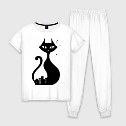 Пижама хлопковая женская Влюбленные коты (Кошка), цвет: белый