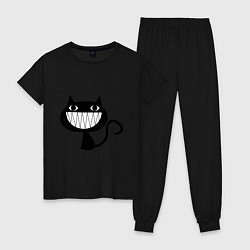 Пижама хлопковая женская Кошка с улыбкой, цвет: черный