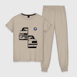 Пижама хлопковая женская BMW БМВ Z, цвет: миндальный