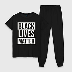 Пижама хлопковая женская BLACK LIVES MATTER, цвет: черный