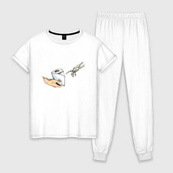 Пижама хлопковая женская Сотворение Адама - Бумага, цвет: белый