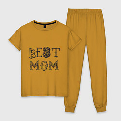 Пижама хлопковая женская Лучшая мама - best mom, цвет: горчичный