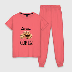 Пижама хлопковая женская Печеньки цвета коралловый — фото 1