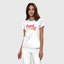 Пижама хлопковая женская Covid out, цвет: белый — фото 2