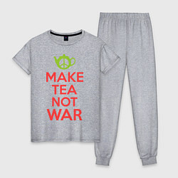 Пижама хлопковая женская Make tea not war, цвет: меланж