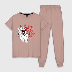 Пижама хлопковая женская Безумный медведь, цвет: пыльно-розовый