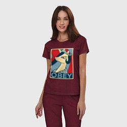 Пижама хлопковая женская Trixie OBEY, цвет: меланж-бордовый — фото 2