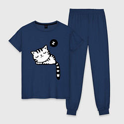 Пижама хлопковая женская Спящий кот, цвет: тёмно-синий