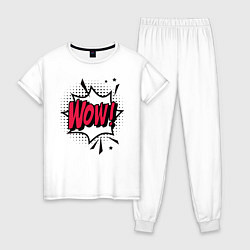 Пижама хлопковая женская Надпись WOW!, цвет: белый