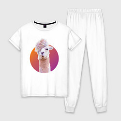 Пижама хлопковая женская Лама 2, цвет: белый