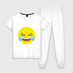 Пижама хлопковая женская Эмоджи смех, цвет: белый