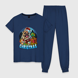 Пижама хлопковая женская Рождественский мопс, цвет: тёмно-синий