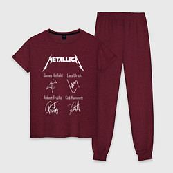 Пижама хлопковая женская METALLICA АВТОГРАФЫ, цвет: меланж-бордовый