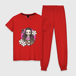 Пижама хлопковая женская Незуко Камадо, цвет: красный
