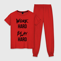 Пижама хлопковая женская Work hard Play hard, цвет: красный