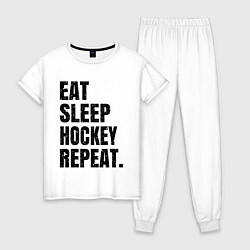 Пижама хлопковая женская EAT SLEEP HOCKEY REPEAT, цвет: белый