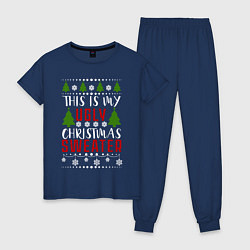 Пижама хлопковая женская My ugly christmas sweater, цвет: тёмно-синий
