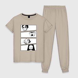 Пижама хлопковая женская Клинок рассекающий демонов, цвет: миндальный