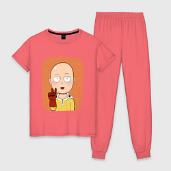 Пижама хлопковая женская Сайтама One Punch Man, цвет: коралловый