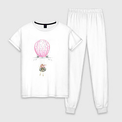 Пижама хлопковая женская Девочка на воздушном шаре, цвет: белый