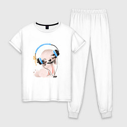 Пижама хлопковая женская Собачка в наушниках, цвет: белый