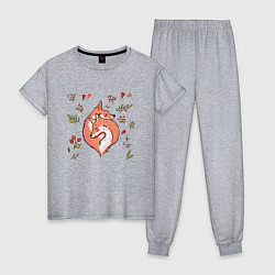 Пижама хлопковая женская Влюблённые лисички акварелью, цвет: меланж