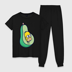 Пижама хлопковая женская Гомер авокадо, цвет: черный