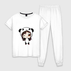Пижама хлопковая женская Девочка в костюме панды, цвет: белый