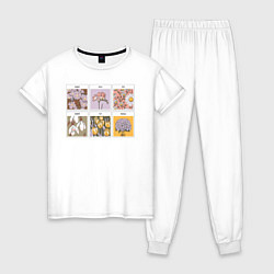 Пижама хлопковая женская Цветы, цвет: белый