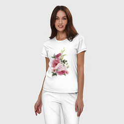 Пижама хлопковая женская Акварельные розы, цвет: белый — фото 2