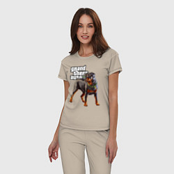 Пижама хлопковая женская ЧОП - ротвейлер из GTA 5, цвет: миндальный — фото 2