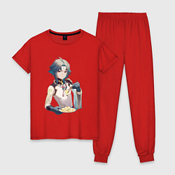 Пижама хлопковая женская Щедрый Сяо с тофу, цвет: красный