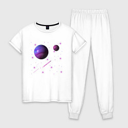 Пижама хлопковая женская Космос Планеты, цвет: белый