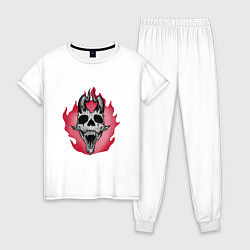 Пижама хлопковая женская Skull devil, цвет: белый