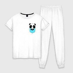 Пижама хлопковая женская Панда милашка в кармашке, цвет: белый