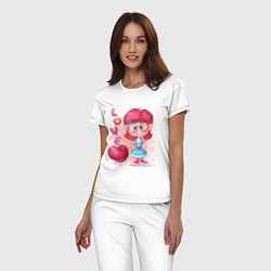 Пижама хлопковая женская Девочка милашка с сердечком, цвет: белый — фото 2