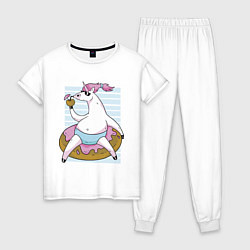 Пижама хлопковая женская Chilling Unicorn, цвет: белый
