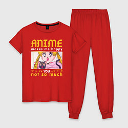 Пижама хлопковая женская Anime makes me happy, цвет: красный