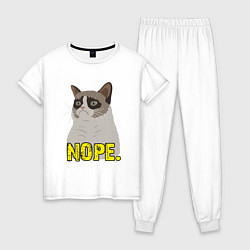 Пижама хлопковая женская Nope Cat, цвет: белый
