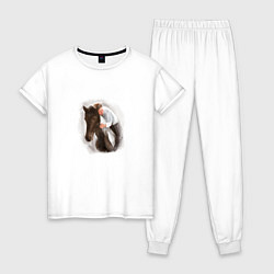 Пижама хлопковая женская Картина - Мальчик и Лошадь, цвет: белый