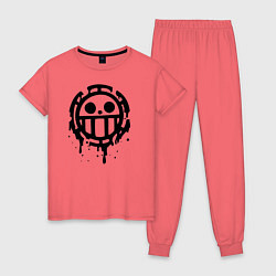 Пижама хлопковая женская One Piece знак черной краской, цвет: коралловый