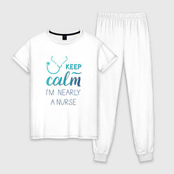 Пижама хлопковая женская Keep calm, цвет: белый