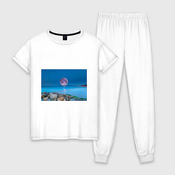 Пижама хлопковая женская Лунный пляж, цвет: белый